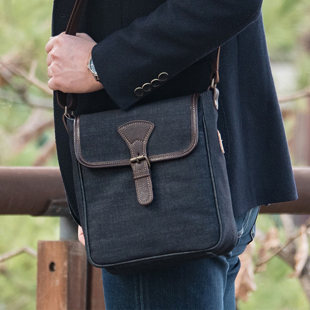 HAYAsupreme デニム ブラック ショルダーバッグ 岡山 デニム】メンズ ショルダーバッグ「mini フラップショルダ