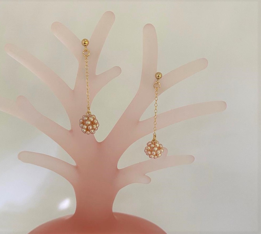 極上淡水パール　桜色（ピンク）ボールピアス　　spp-01　2ミリパール