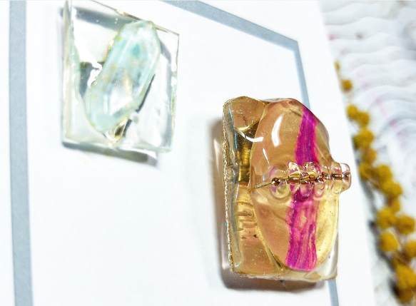 Collage paint earrings/mazenda,aqua,gold 5枚目の画像