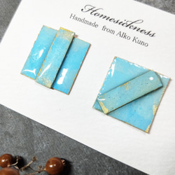 Paint square pieces（earrings）/water blue 2枚目の画像