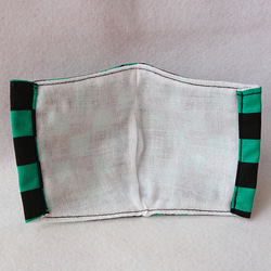 立体マスク (内側抗菌消臭加工)  子供用  市松模様 緑×黒 3枚目の画像
