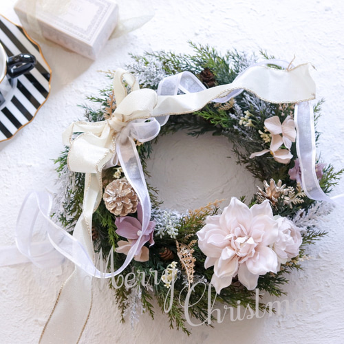 シャビーなグレイッシュクリスマスリース【Creema限定】ピンク系