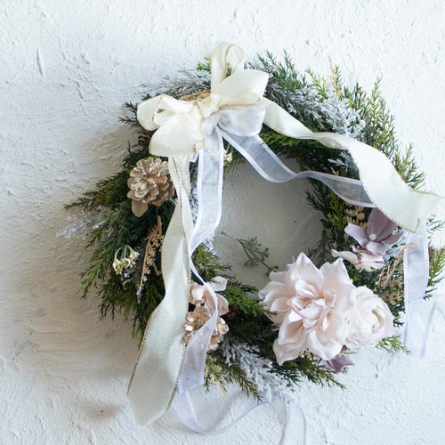 シャビーなグレイッシュクリスマスリース【Creema限定】ピンク系