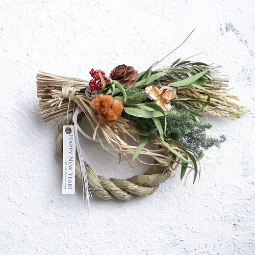 2025年ꕤ︎︎しめ縄飾り リースꕤ︎︎ドライフラワー スワッグ 2way しめ飾り 日本製 しめ縄 おしゃれ ドライフラワー 2025年 ナチュラル