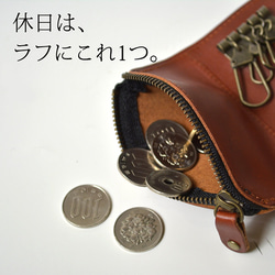 鑰匙包男式女式皮革皮革卡零錢包栃木皮革駱駝黃色姓名雕刻可能免運費 第3張的照片
