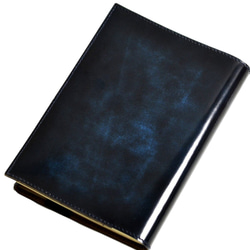 書的封面男士真皮文庫書黎明的天空“明月”皮藍色 第1張的照片