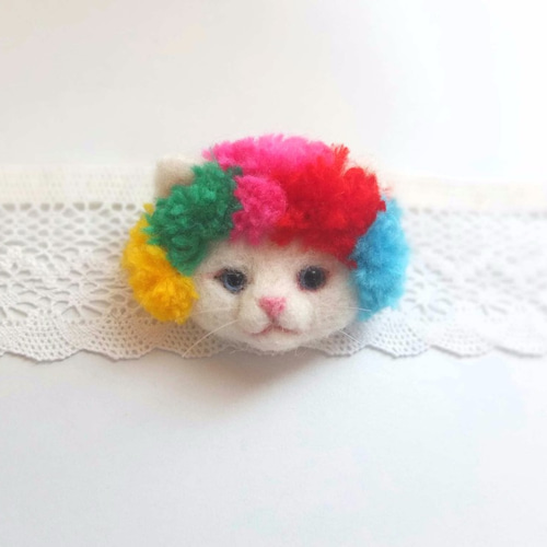 ご機嫌アフロ猫 白☆羊毛フェルト 羊毛フェルト AKAI HIMAWARI 通販