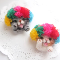 「あっかんべーにゃんアフロ猫」グレー☆羊毛フェルト 5枚目の画像
