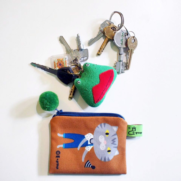 E *グループスモールスクエアバッグ両面デザイン（オレンジニャーバイオレット）小銭入れキーケースカードケース猫ギフトギフトセール 7枚目の画像