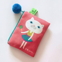 E*group 小方塊包 雙面設計 (草莓焦糖） 零錢包 鑰匙包 卡片包 貓 送禮 禮物 售價＄350 優惠＄299 第2張的照片