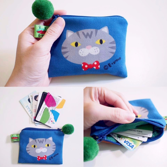E *グループ小さな正方形の袋両面デザイン（アフロッグブルーグリーン）小銭入れキーバッグカードバッグ猫ギフトギフト販売価格＄ 3 5枚目の画像