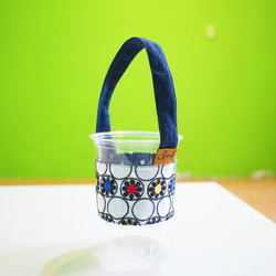 E *グループ（刺繍花）両面グリーンドリンクカップカップはバッグを設定し、 2枚目の画像