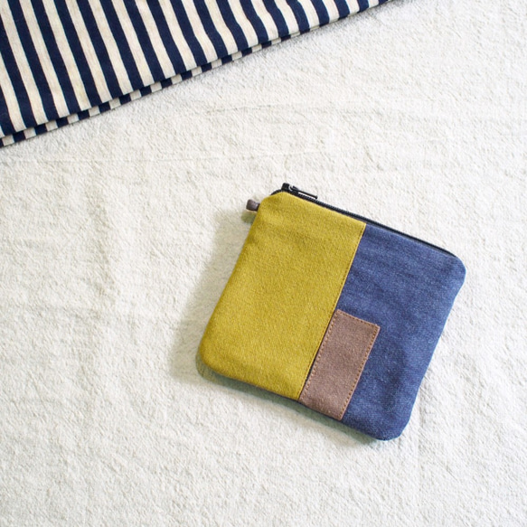 E *グループ正方形のパッチワークカードの財布アースイエローの洗濯布 2枚目の画像