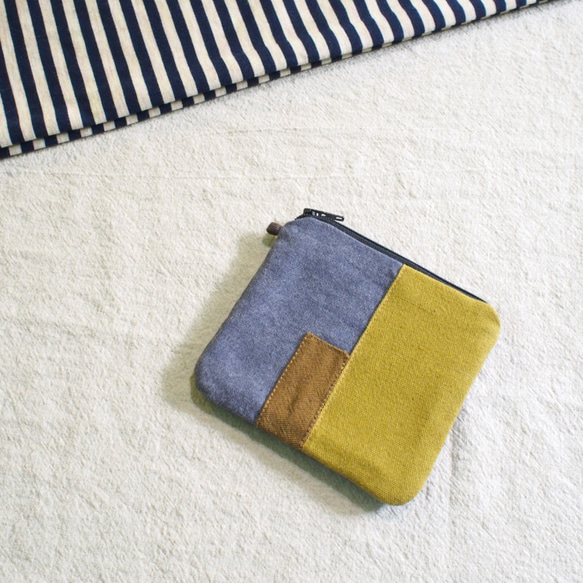 E *グループ正方形のパッチワークカードの財布アースイエローの洗濯布 3枚目の画像
