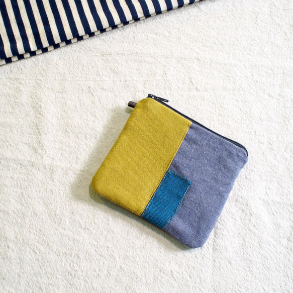 E *グループ正方形のパッチワークカードの財布アースイエローの洗濯布 4枚目の画像