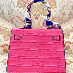 ハンドルスカーフのバーキンタイプのミニバッグ（ピンク） 5枚目の画像