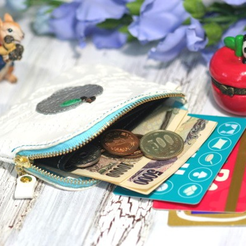 ミニマム財布りんごちゃん（ホワイト・キン運・蓄財の運UP・福財布  