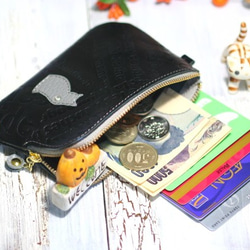 L字ファスナー財布（ブラック英字・グレー猫・きん運安定・福財布） 3枚目の画像