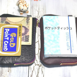 L字ファスナー財布（ブラック英字・グレー猫・きん運安定・福財布） 5枚目の画像