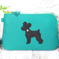 L字ファスナー財布・犬（ブルーグリーン・財産を守る色）シュナウザー 1枚目の画像