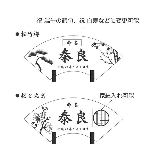 《送料無料》【ヒノキの木製命名札】桐箱入り命名書 命名紙 出産祝い 誕生記念 名前札 立札 木札 木婚式 新生児　扇子 7枚目の画像