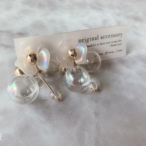 フラワー ガラスボール ピアス イヤリング ピアス（その他） alalal 