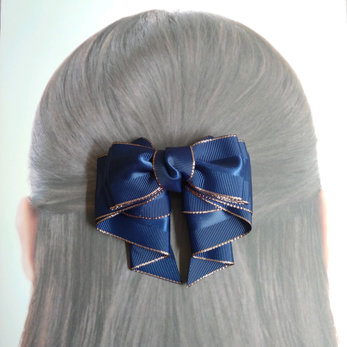 カノンリボン ドレープロングver. ポニーフック ネイビー ベージュ