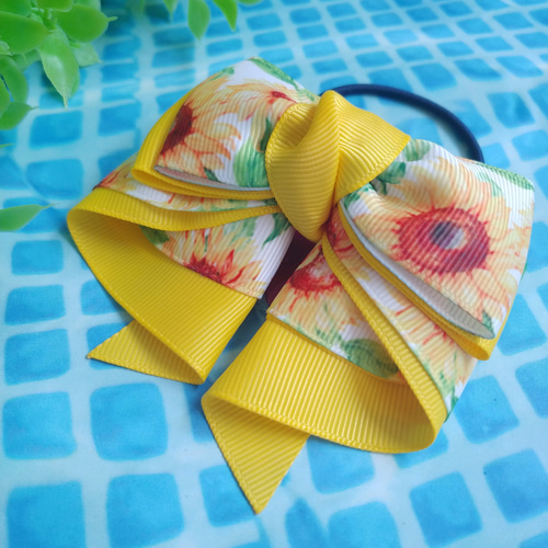 リボン♡カノンリボン～long～♡花柄ベージュ♡ハンドメイド