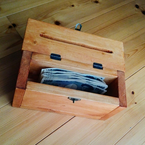 古い 時代 銭箱 お賽銭 木箱 錠付き 貯金箱