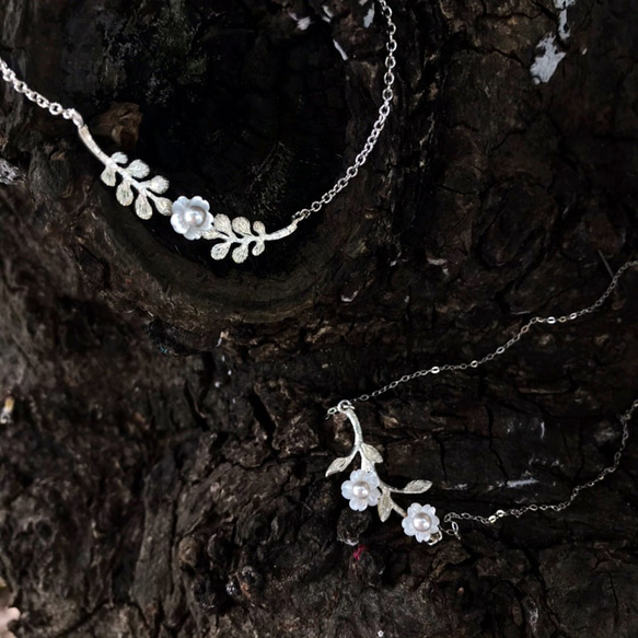 小葉子珍珠 925 純銀項鍊 [接單製作] 第5張的照片