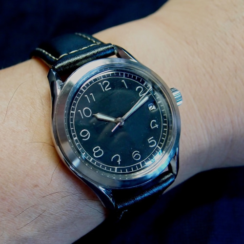 自作腕時計 35.5mm 七宝黒文字盤 自動巻 ステンレスケース 自作腕時計 35.5mm 七宝黒文字盤 自動巻 ステンレスケース