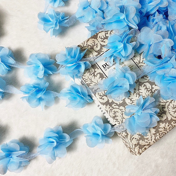 50cm単位 可愛い ゆるふわ シフォンフラワー 花 ブレード ブルー