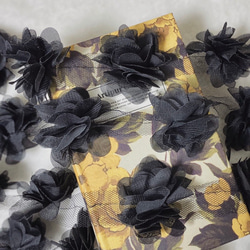 50cm単位 可愛い ゆるふわ シフォンフラワー 花 ブレード 黒  BK200729 ハンドメイド 手芸 素材 材料 2枚目の画像