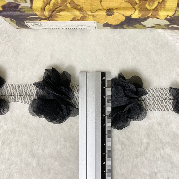 50cm単位 可愛い ゆるふわ シフォンフラワー 花 ブレード 黒  BK200729 ハンドメイド 手芸 素材 材料 4枚目の画像