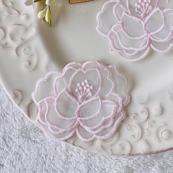 1枚 綺麗 花 フラワー オーガンジー刺繍 レースモチーフ アップリケ ピンク BK200918 ハンドメイド 手芸 2枚目の画像