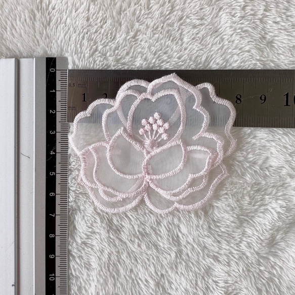 1枚 綺麗 花 フラワー オーガンジー刺繍 レースモチーフ アップリケ ピンク BK200918 ハンドメイド 手芸 3枚目の画像