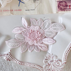 1枚 綺麗 花 フラワー オーガンジー刺繍 ケミカルレースモチーフ アップリケ ピンク BK201025 ハンドメイド 2枚目の画像