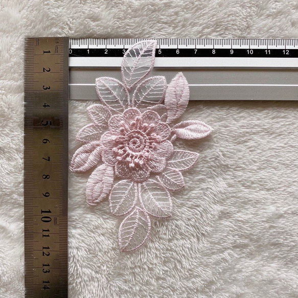 1枚 綺麗 花 フラワー オーガンジー刺繍 ケミカルレースモチーフ アップリケ ピンク BK201025 ハンドメイド 3枚目の画像