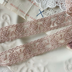 1m 綺麗 薔薇 バラ 花 フラワー オーガンジー刺繍 レースブレード キャメル BK201115 ハンドメイド 手芸 2枚目の画像