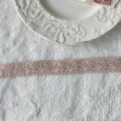 1m 綺麗 薔薇 バラ 花 フラワー オーガンジー刺繍 レースブレード キャメル BK201115 ハンドメイド 手芸 3枚目の画像