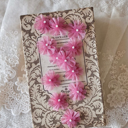 2個セット 綺麗 お花 オーガンジーフラワー モチーフ ローズピンク BK201138 ハンドメイド 手芸 素材 材料 1枚目の画像