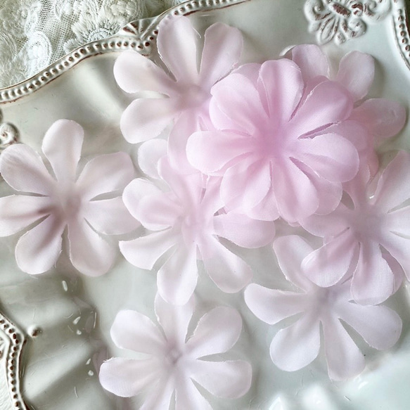 5枚セット オーガンジー フラワー 花 モチーフ ピンク BK201245 ハンドメイド 手芸 素材 材料 2枚目の画像