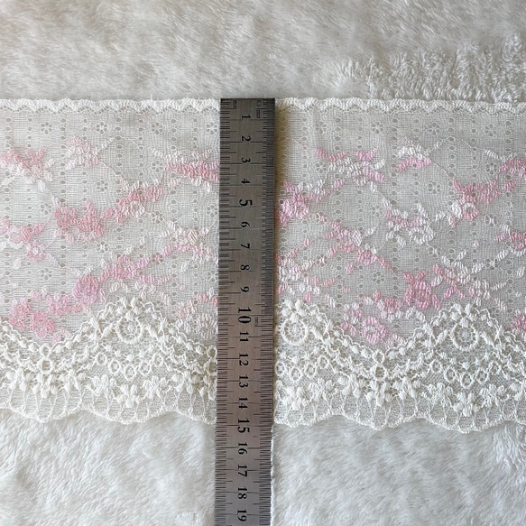 1m 広幅 お花 フラワー ラッセルレース 白×ピンク BK210314 ハンドメイド 手芸 素材 材料 DIY 4枚目の画像