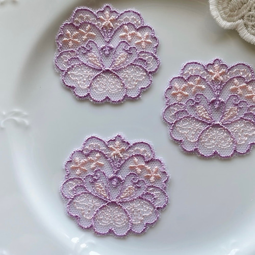 2枚セット BK210619-H4 ロココ調 花 フラワー 刺繍チュールレース