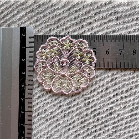 2枚セット ロココ調 花 フラワー 刺繍チュールレースモチーフ アップリケ ピンク系 BK210620 ハンドメイド 3枚目の画像