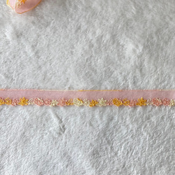 1m 花 フラワー グラデーション 刺繍 チュールレースブレード オレンジ系 BK210624 ハンドメイド 手芸 素材 3枚目の画像