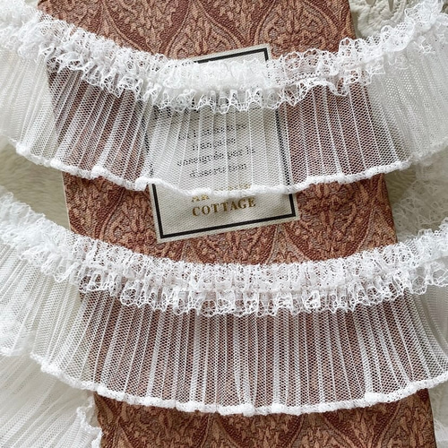 再入荷＊50cm単位 レース&チュールプリーツフリル ブレード 白