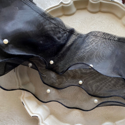 50cm単位 3枚仕立て オーガンジーフリルブレード パール装飾 黒 BK210924 ハンドメイド 手芸 素材 材料 2枚目の画像