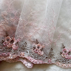 1m 美しい 花 フラワー刺繍 チュールレース BK210932 ピンク系 ハンドメイド 手芸 素材 材料 DIY 2枚目の画像