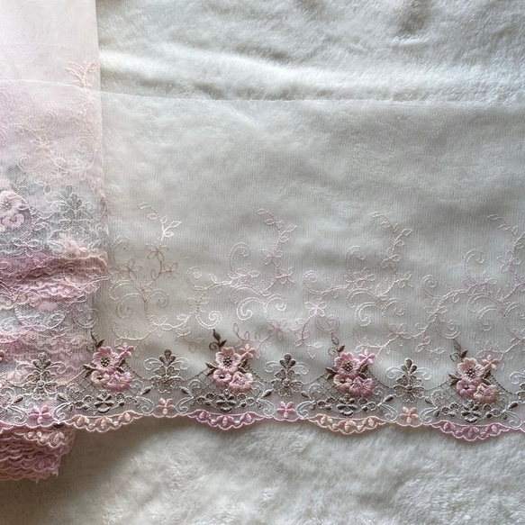 1m 美しい 花 フラワー刺繍 チュールレース BK210932 ピンク系 ハンドメイド 手芸 素材 材料 DIY 3枚目の画像
